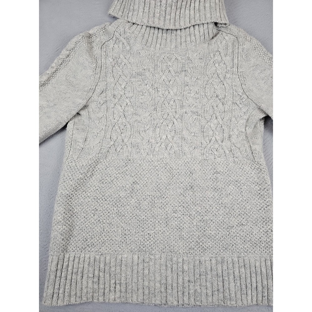 Gap Icon Cable Knit Sweater Women's Small Gray Lambs Wool Blend Turtleneck - Picture 2 of 10